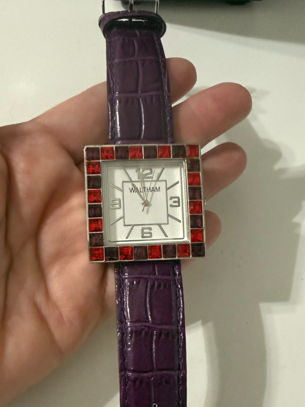 Waltham square face Watch with Red and Purple Crystals